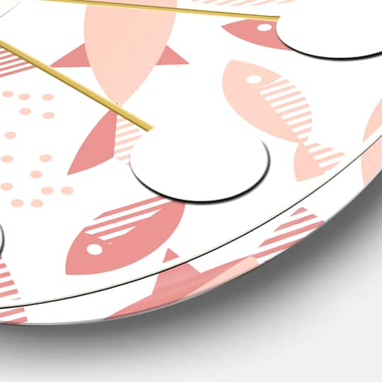 Designart 'Pink Fishes Pattern Mid-Century Modern Wall Clock